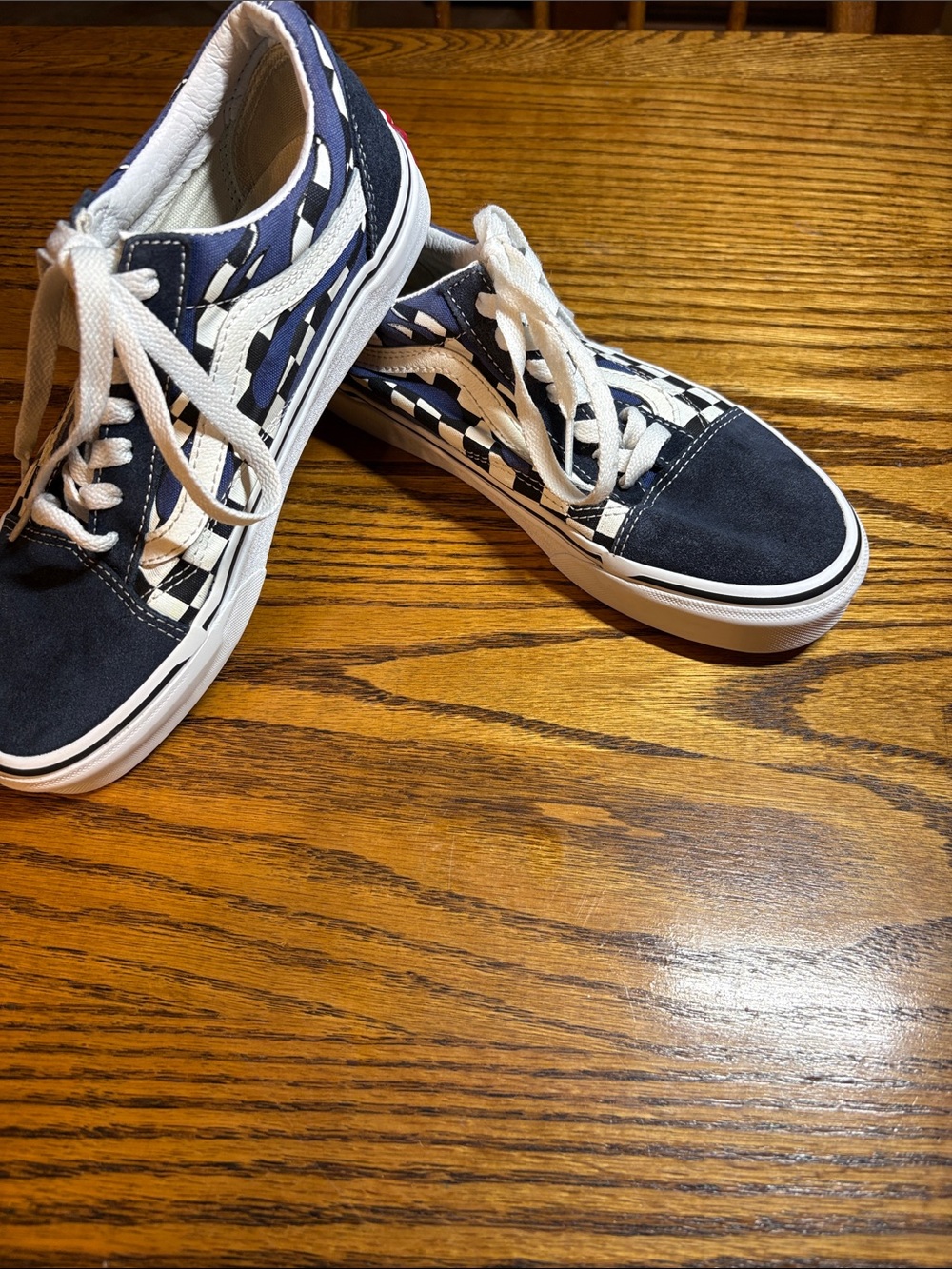 Vans Kids Checkerboard Low-Top Sneakers in Navy and White with Suede Toe